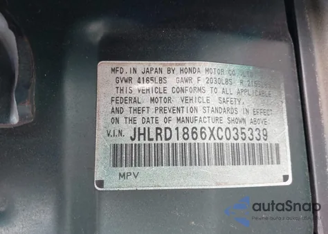 1999 Honda Cr-V Ex z USA, uszkodzony, nr VIN JHLRD1866XC035339